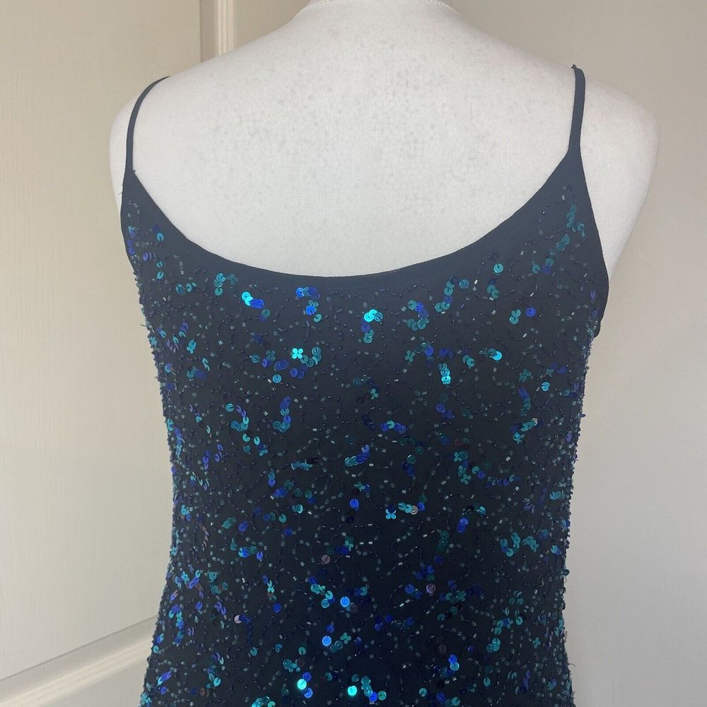 Y2K 00s George Size 12 Cowl Sequin Dress Green Black Festive Xmas - Picture 7 of 13